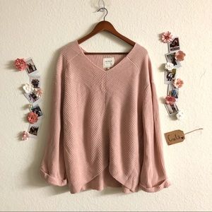 Pink V-Neck Flowy Sweater